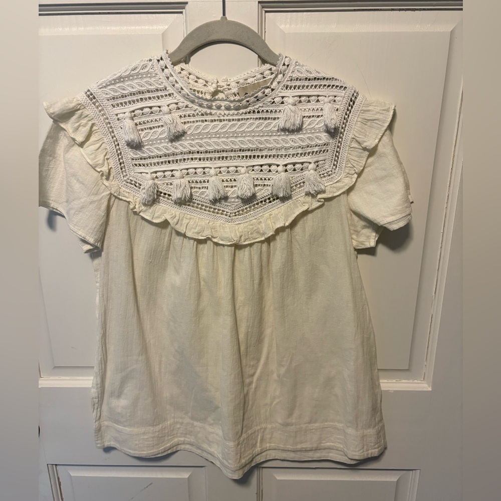Sea New York cream crochet bohemian cotton tassel shirt top blouse 2 Xs x-small